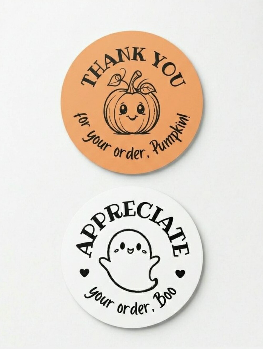3/$15 50pc Halloween Thank You Stickers Orange Pumpkin Ghost Shipping 2"